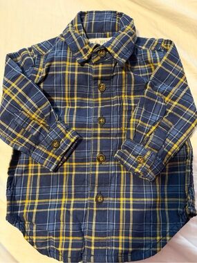 Hope & Henry Baby Boy Navy & Yellow Plaid Button-Up Shirt 6 months